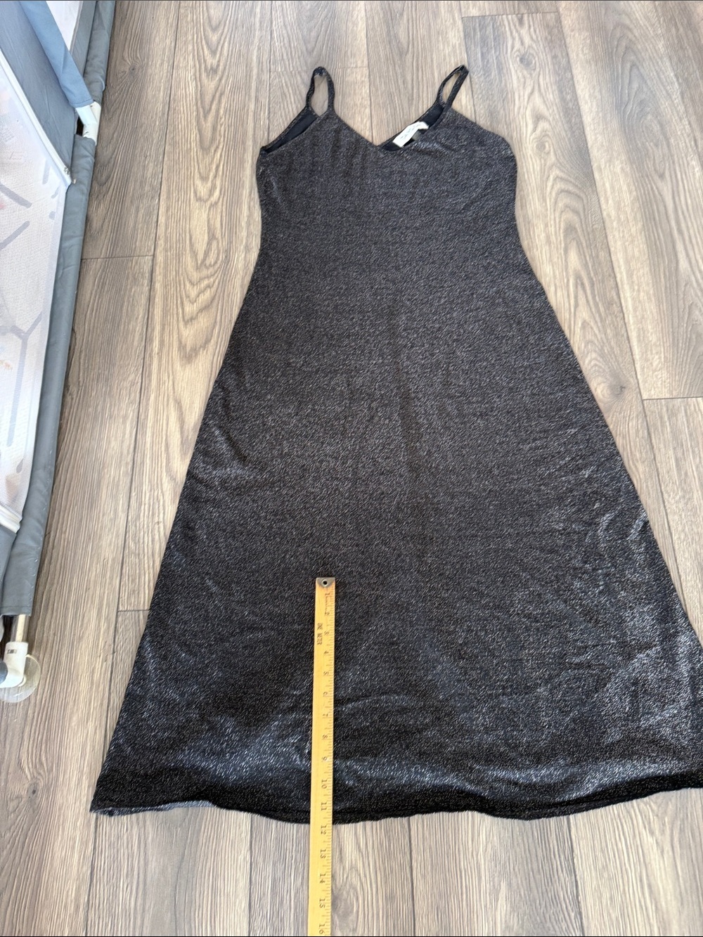 TAYLOR Black Metallic Shimmer Maxi Slip Dress XL Y2K Evening Party - Picture 6 of 14
